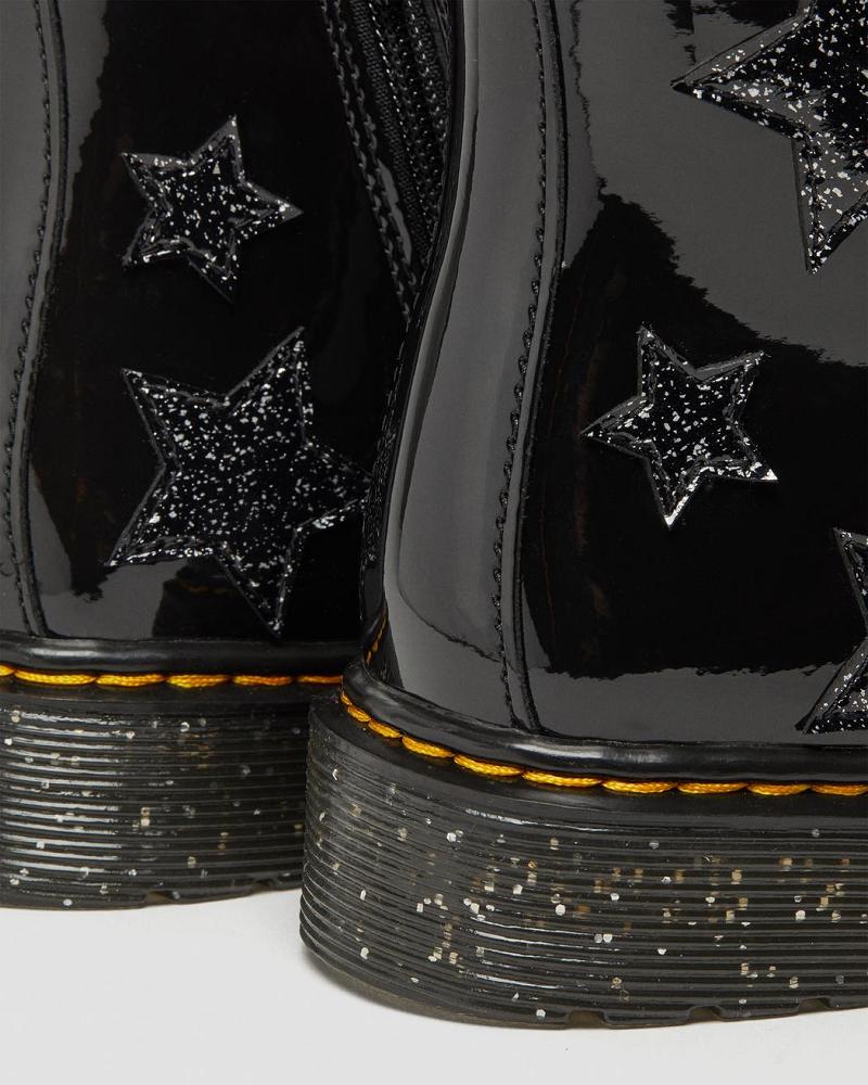 Dr Martens Junior 1460 Glitter Star Lak Snørestøvler Børn Sort | DK 679PJJ